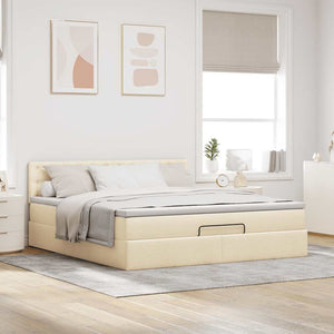 Οθωμανικό κρεβάτι με στρώμα & LEDs Cream 180x200cm ύφασμα - Pakobazaar