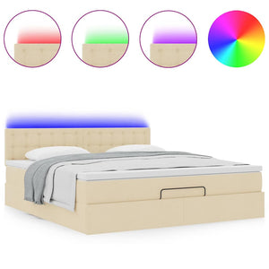 Οθωμανικό κρεβάτι με στρώμα & LEDs Cream 180x200cm ύφασμα - Pakobazaar
