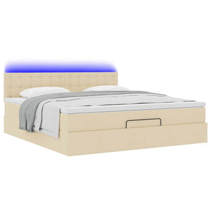 Οθωμανικό κρεβάτι με στρώμα & LEDs Cream 180x200cm ύφασμα - Pakobazaar