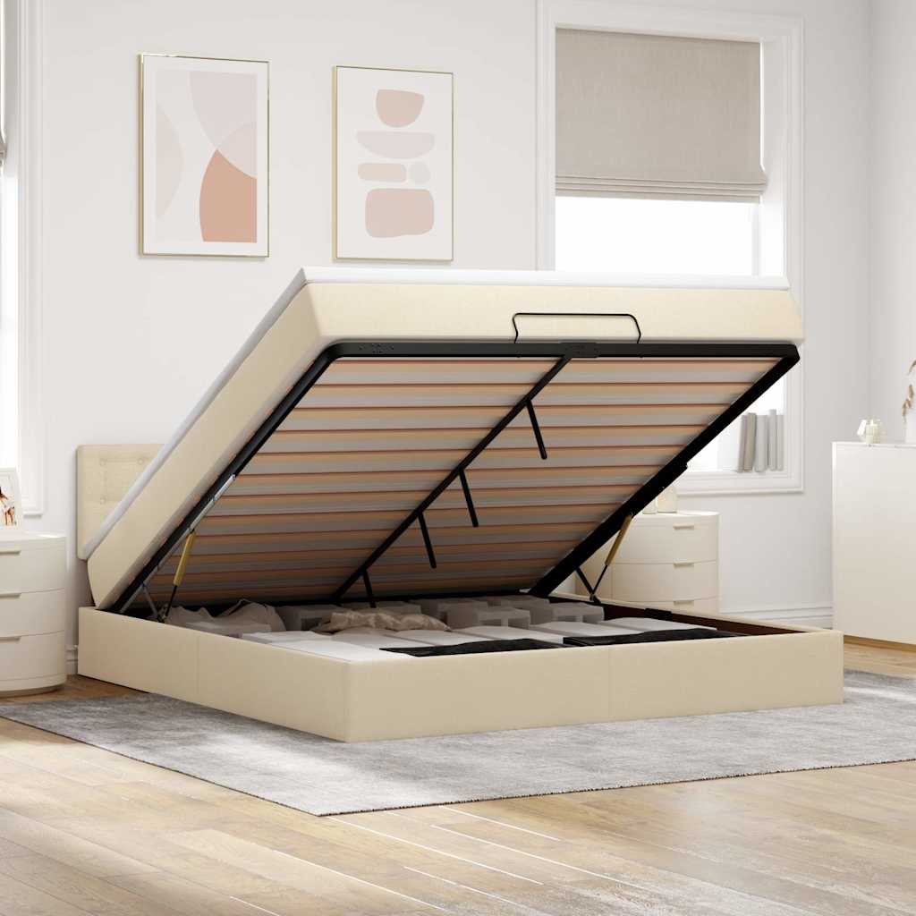 Οθωμανικό κρεβάτι με στρώμα & LEDs Cream 180x200cm ύφασμα - Pakobazaar