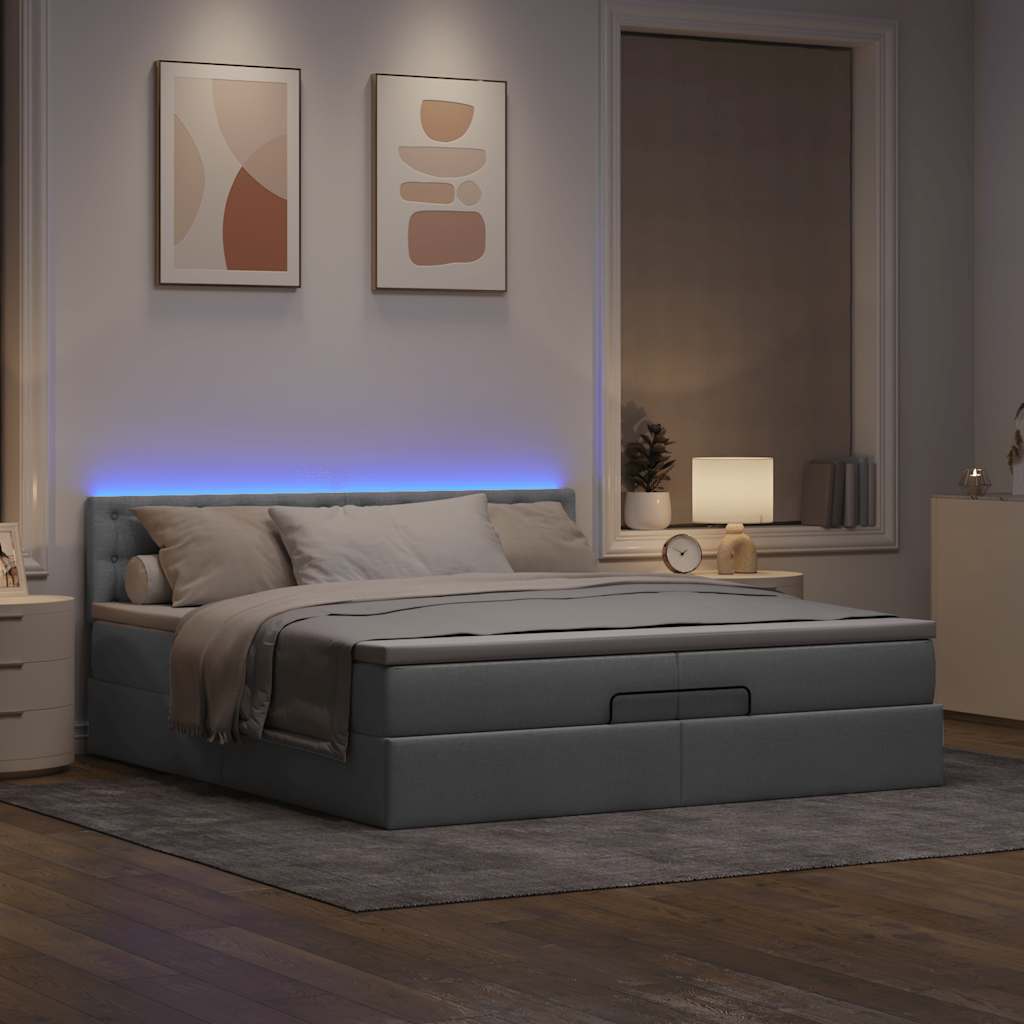 Οθωμανικό κρεβάτι με στρώματα & LEDs Ανοιχτό γκρι ύφασμα - Pakobazaar