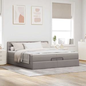 Οθωμανικό κρεβάτι με στρώματα & LEDs Taupe 200x200cm ύφασμα - Pakobazaar
