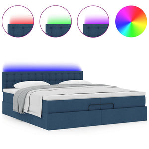 Οθωμανικό κρεβάτι με στρώματα & LEDs Μπλε 200x200cm ύφασμα - Pakobazaar
