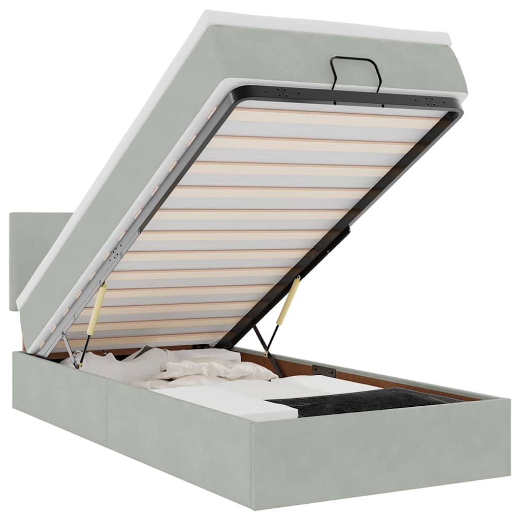 Οθωμανικό κρεβάτι με στρώμα&LEDs Ανοιχτό γκρι 80x200cm Βελούδο - Pakobazaar