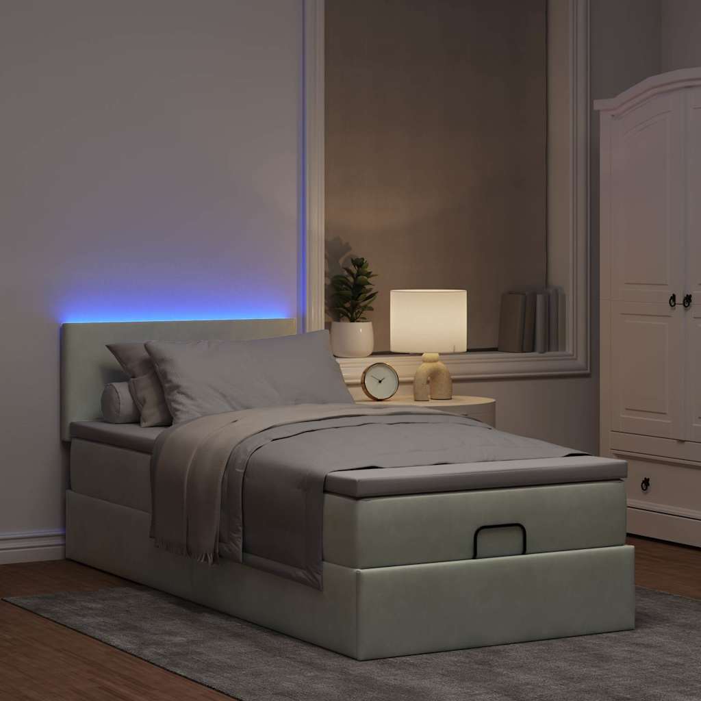 Οθωμανικό κρεβάτι με στρώμα&LEDs Ανοιχτό γκρι 80x200cm Βελούδο - Pakobazaar