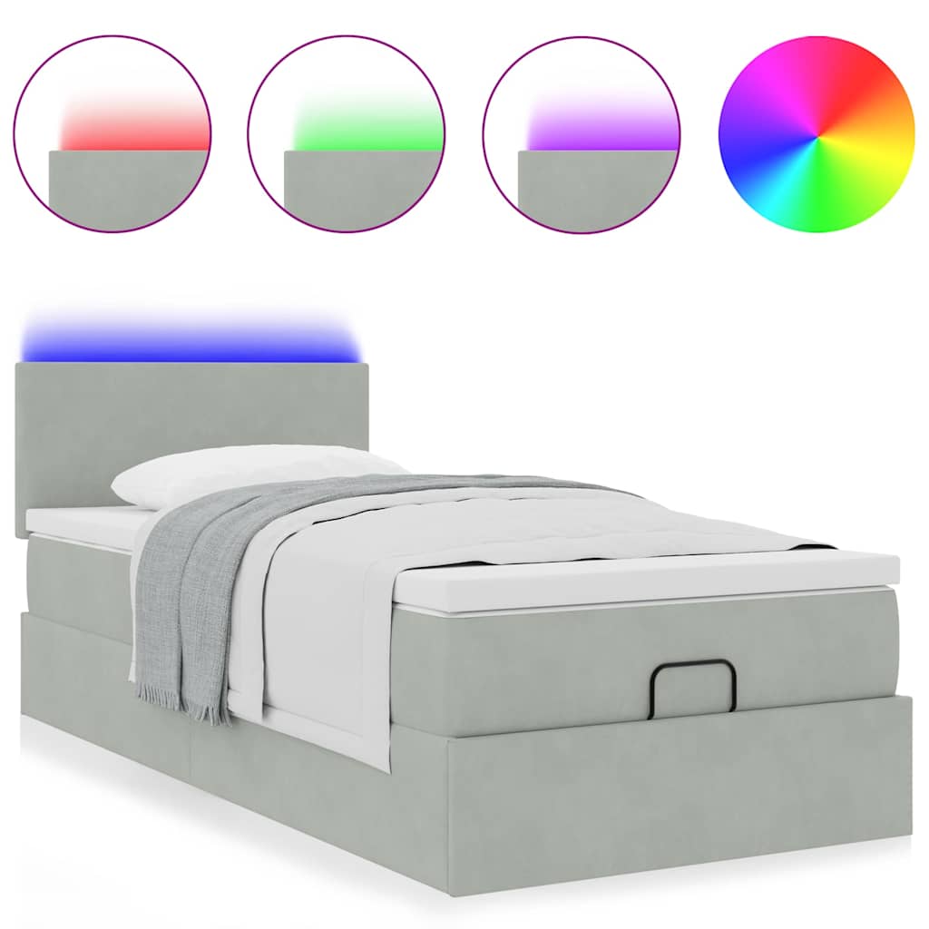 Οθωμανικό κρεβάτι με στρώμα&LEDs Ανοιχτό γκρι 80x200cm Βελούδο - Pakobazaar