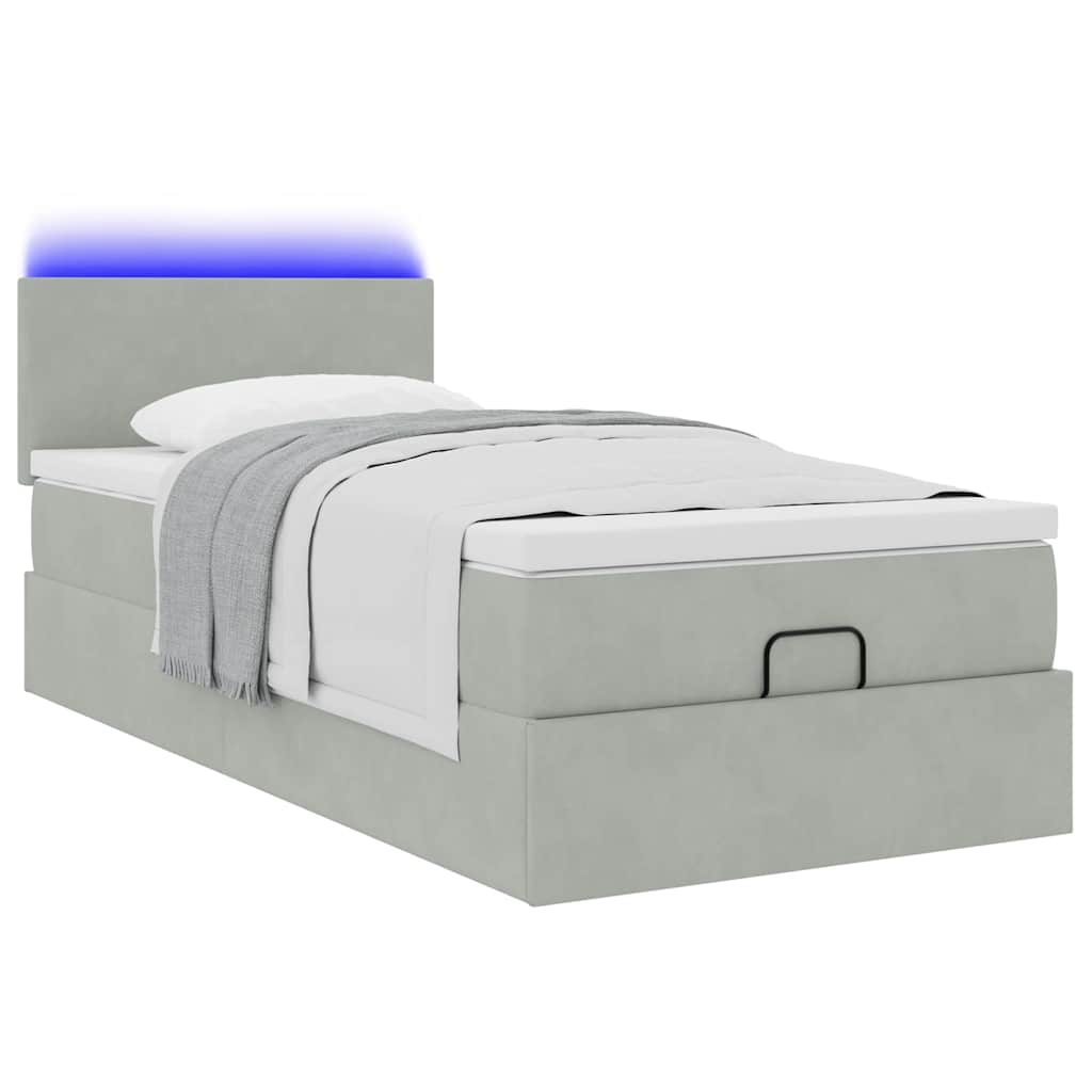 Οθωμανικό κρεβάτι με στρώμα&LEDs Ανοιχτό γκρι 80x200cm Βελούδο - Pakobazaar