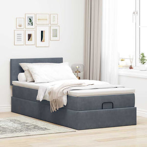 Οθωμανικό κρεβάτι με στρώμα & LEDs Dark Grey 80x200cm Velvet - Pakobazaar