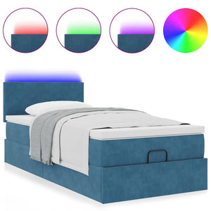 Οθωμανικό κρεβάτι με στρώμα & LEDs Σκούρο μπλε 80x200cm Βελούδο - Pakobazaar