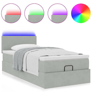 Οθωμανικό κρεβάτι με στρώμα&LEDs Ανοιχτό γκρι 90x190cm Βελούδο - Pakobazaar