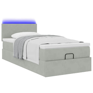 Οθωμανικό κρεβάτι με στρώμα&LEDs Ανοιχτό γκρι 90x190cm Βελούδο - Pakobazaar