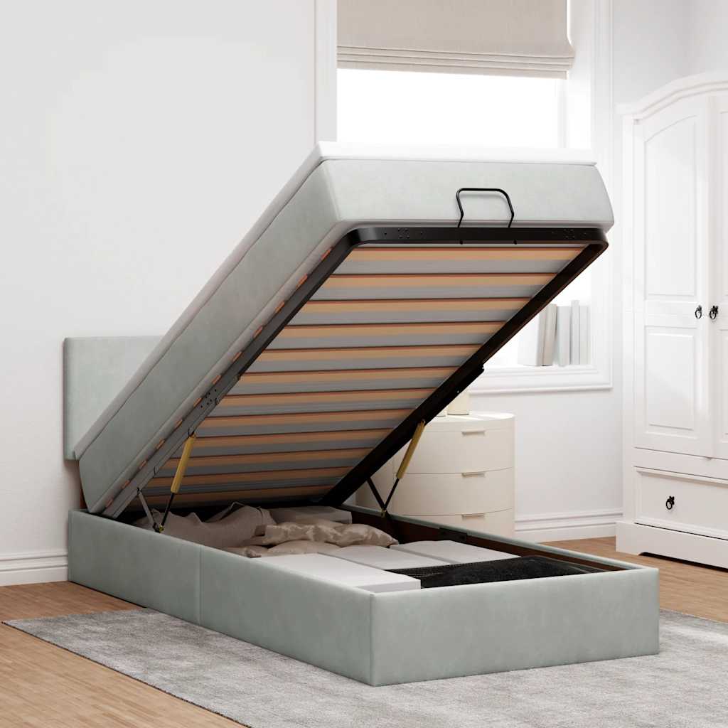 Οθωμανικό κρεβάτι με στρώμα&LEDs Ανοιχτό γκρι 90x190cm Βελούδο - Pakobazaar