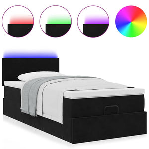 Οθωμανικό κρεβάτι με στρώμα & LEDs Μαύρο 90x190cm Velvet - Pakobazaar