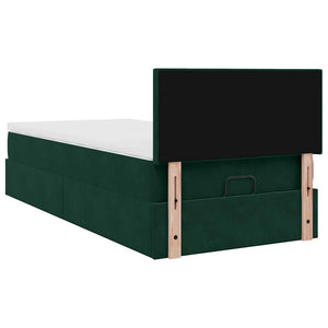Οθωμανικό κρεβάτι με στρώμα & LEDs Dark Green 90x190cm Velvet - Pakobazaar
