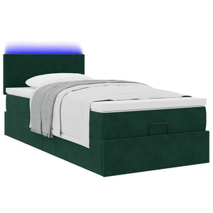Οθωμανικό κρεβάτι με στρώμα & LEDs Dark Green 90x190cm Velvet - Pakobazaar