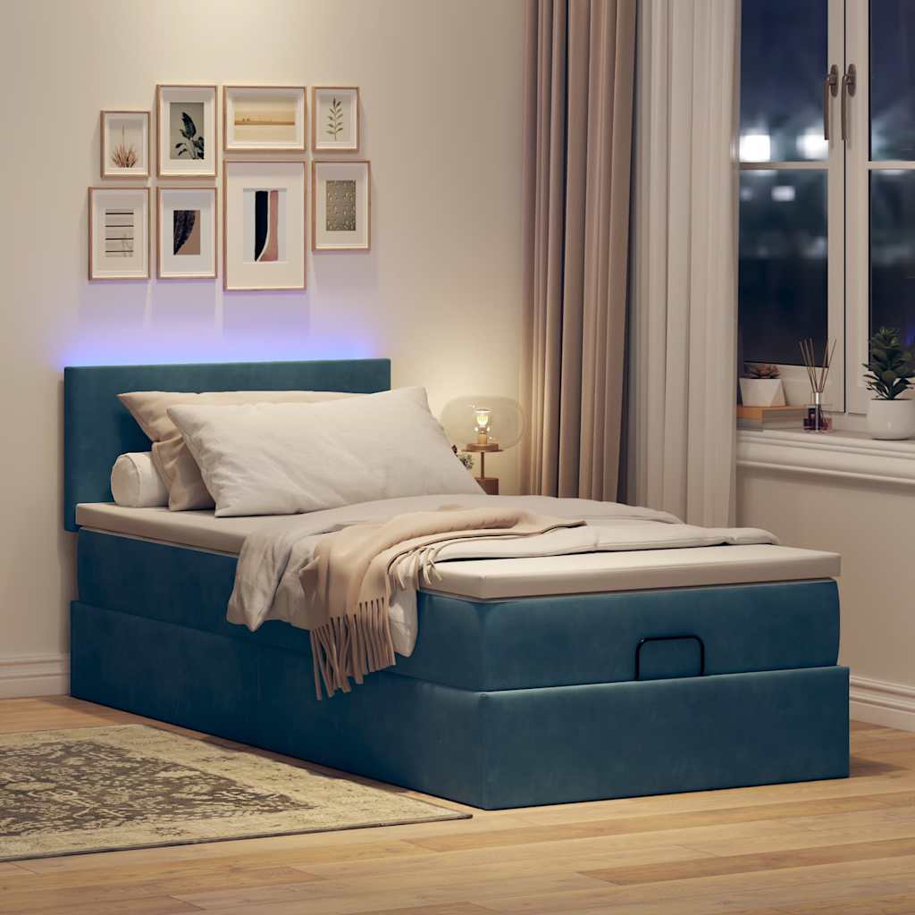 Οθωμανικό κρεβάτι με στρώμα & LEDs Σκούρο μπλε 90x190cm Velvet - Pakobazaar