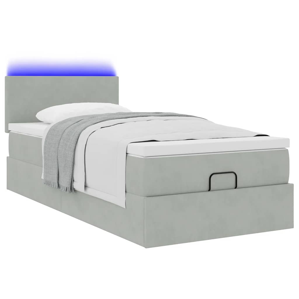 Οθωμανικό κρεβάτι με στρώμα&LEDs Ανοιχτό γκρι 90x200cm Βελούδο - Pakobazaar