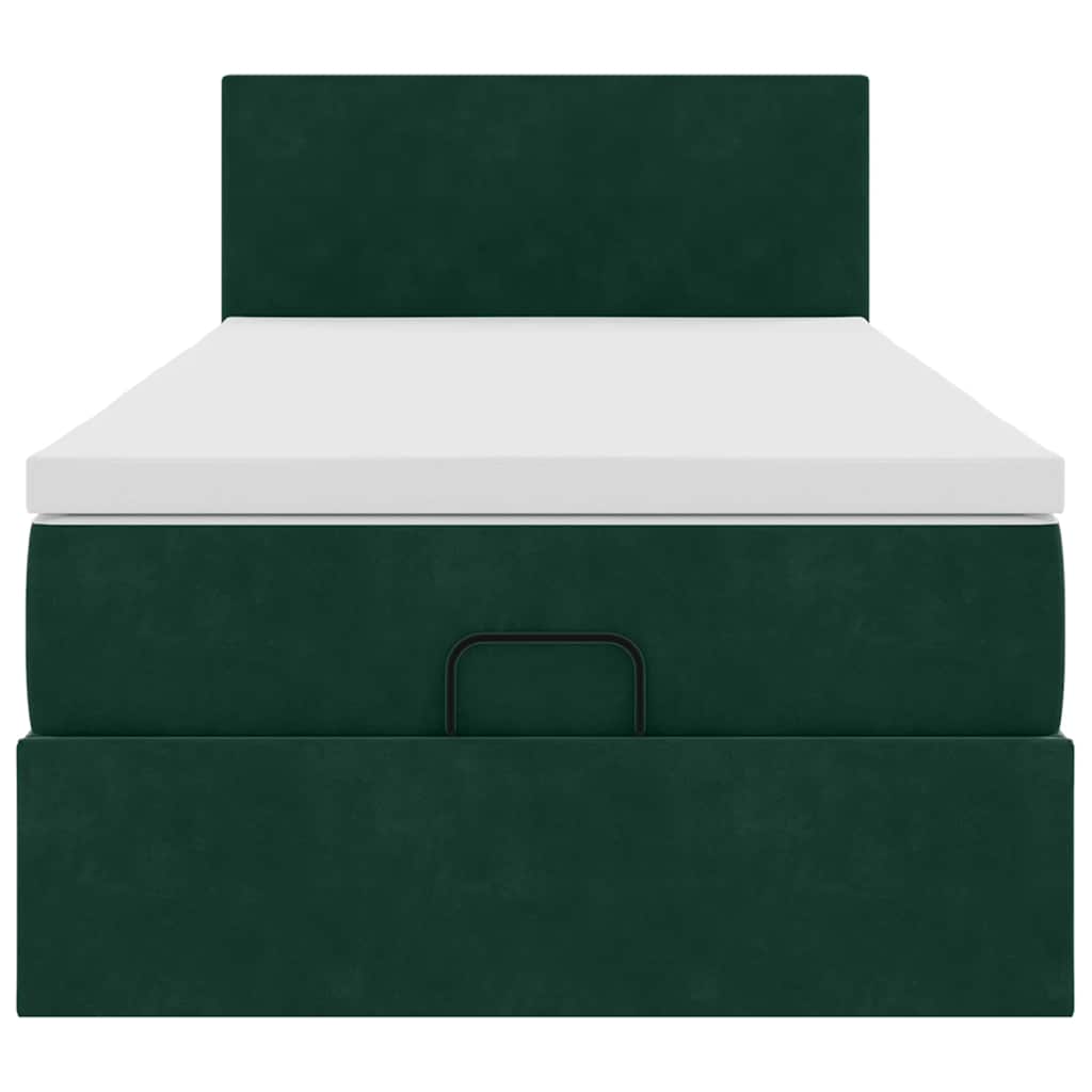 Οθωμανικό κρεβάτι με στρώμα & LEDs Dark Green 90x200cm Velvet - Pakobazaar