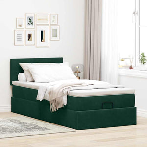 Οθωμανικό κρεβάτι με στρώμα & LEDs Dark Green 100x200cm Velvet
