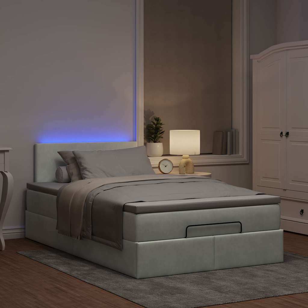 Οθωμανικό κρεβάτι με στρώμα&LEDs Ανοιχτό γκρι 120x190cm Βελούδο - Pakobazaar