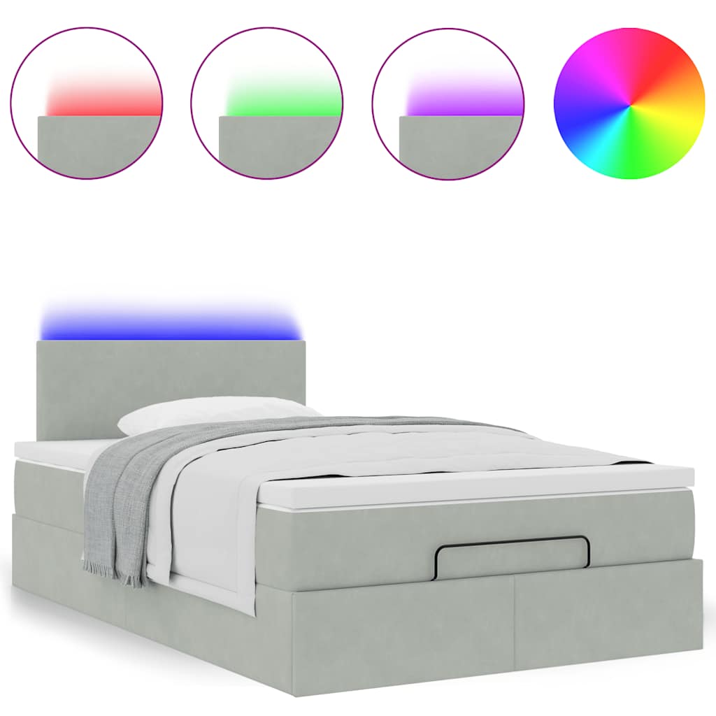 Οθωμανικό κρεβάτι με στρώμα&LEDs Ανοιχτό γκρι 120x190cm Βελούδο - Pakobazaar