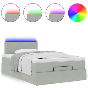 Οθωμανικό κρεβάτι με στρώμα&LEDs Ανοιχτό γκρι 120x190cm Βελούδο - Pakobazaar
