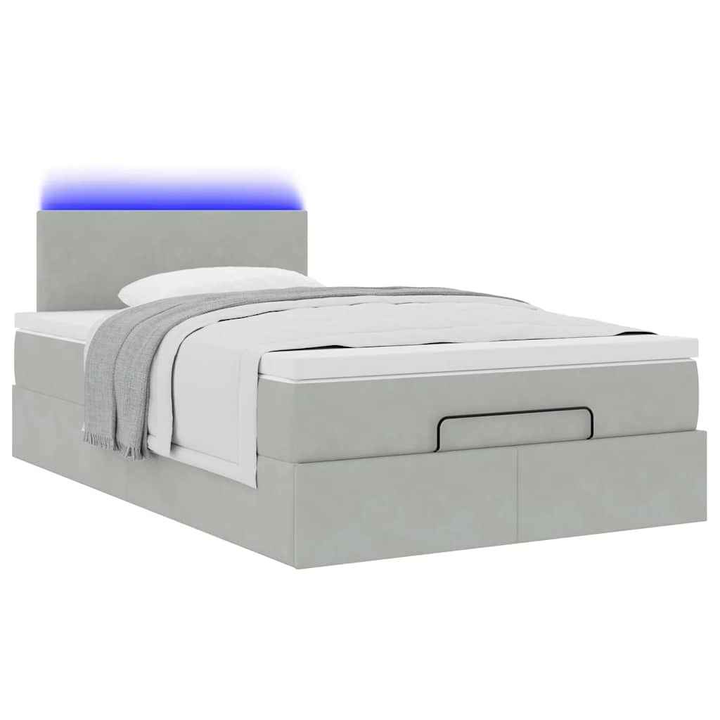 Οθωμανικό κρεβάτι με στρώμα&LEDs Ανοιχτό γκρι 120x190cm Βελούδο - Pakobazaar