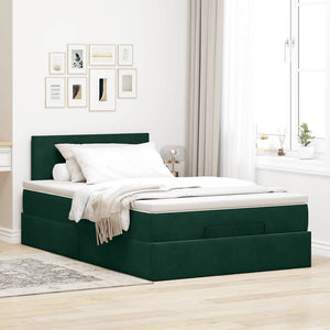 Οθωμανικό κρεβάτι με στρώμα & LEDs Dark Green 120x190cm Velvet