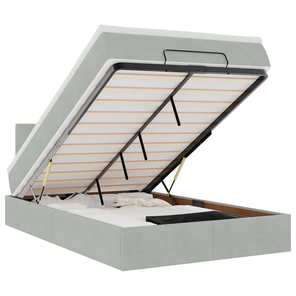 Οθωμανικό κρεβάτι με στρώμα&LEDs Ανοιχτό γκρι 120x200cm Βελούδο - Pakobazaar