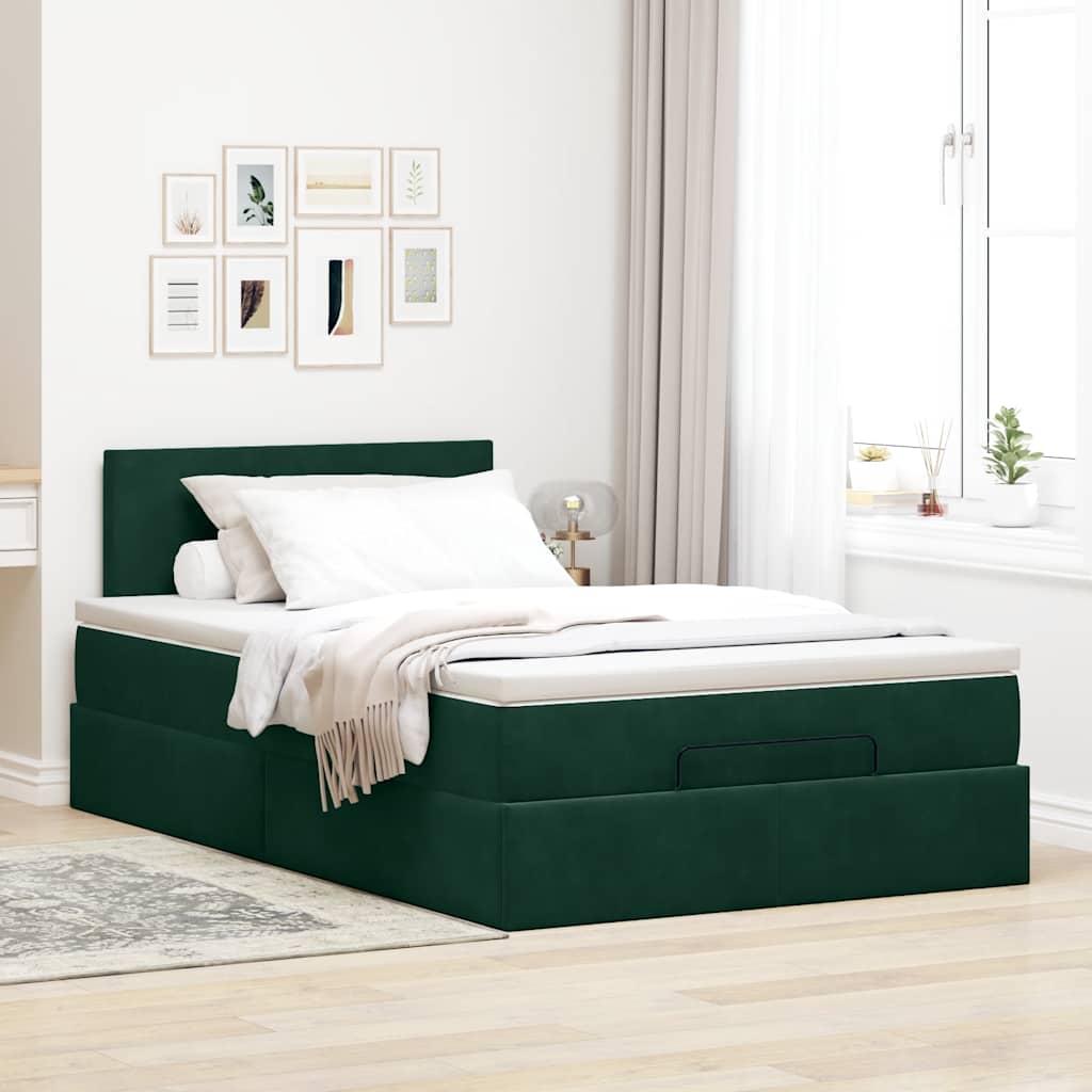 Οθωμανικό κρεβάτι με στρώμα & LEDs Dark Green 120x200cm Velvet - Pakobazaar