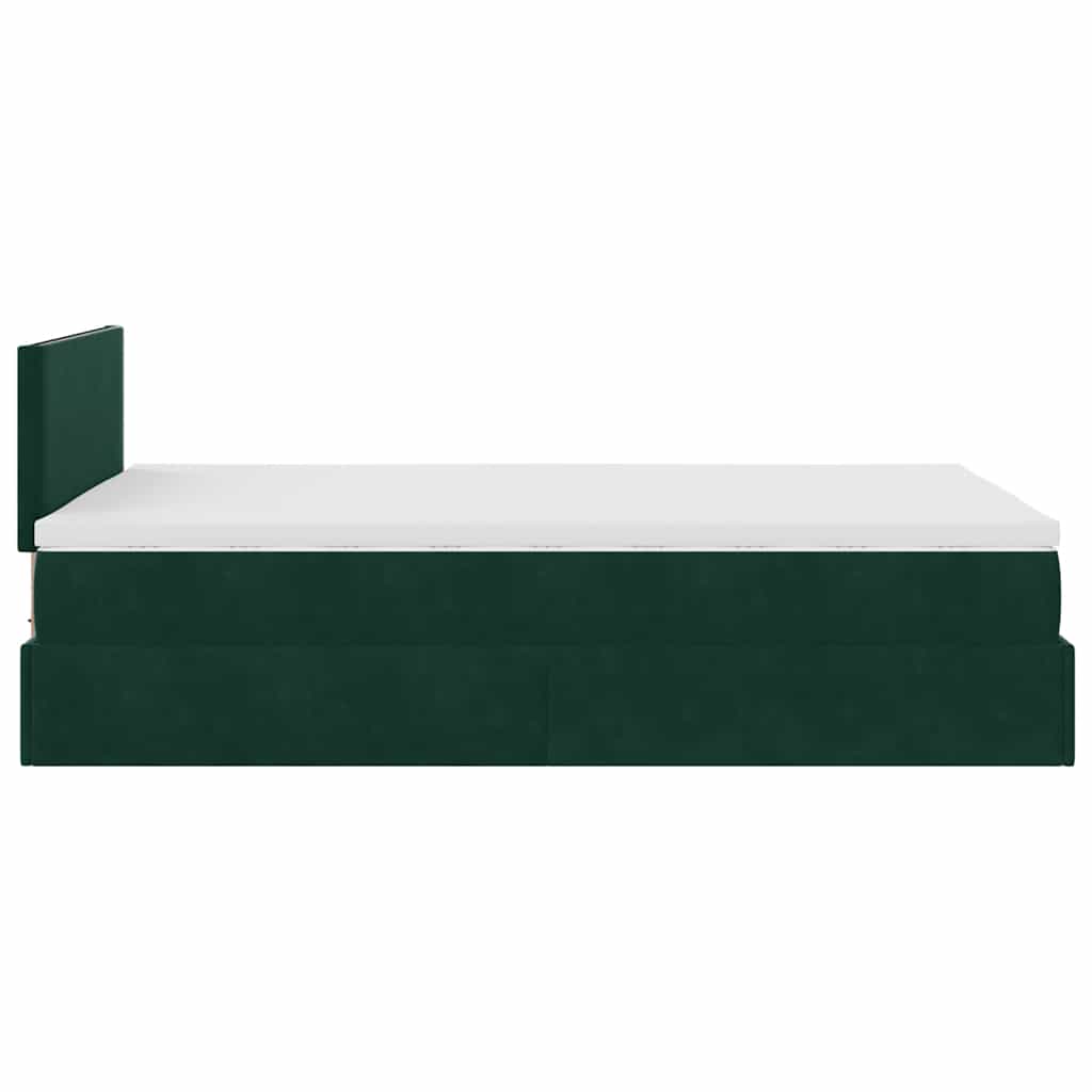 Οθωμανικό κρεβάτι με στρώμα & LEDs Dark Green 120x200cm Velvet - Pakobazaar