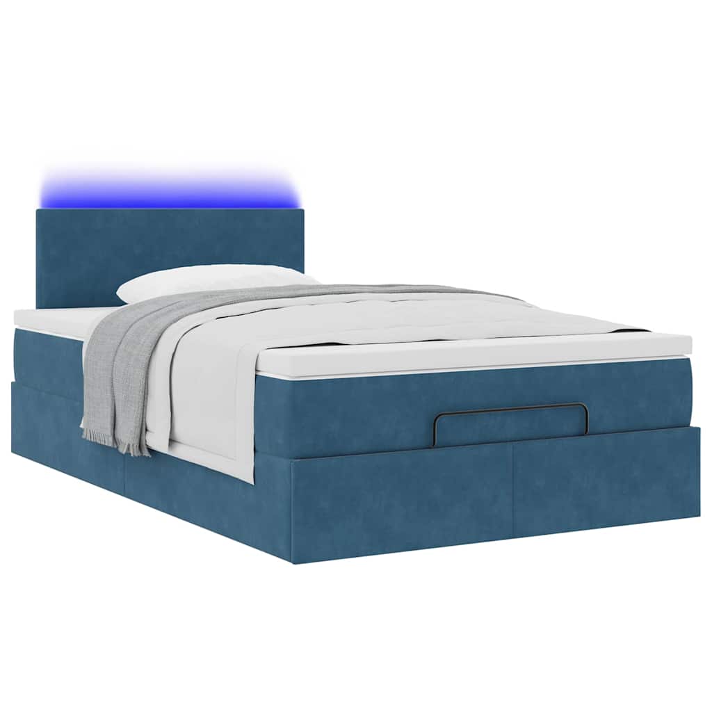Οθωμανικό κρεβάτι με στρώμα&LEDs Σκούρο μπλε 120x200cm Βελούδο - Pakobazaar