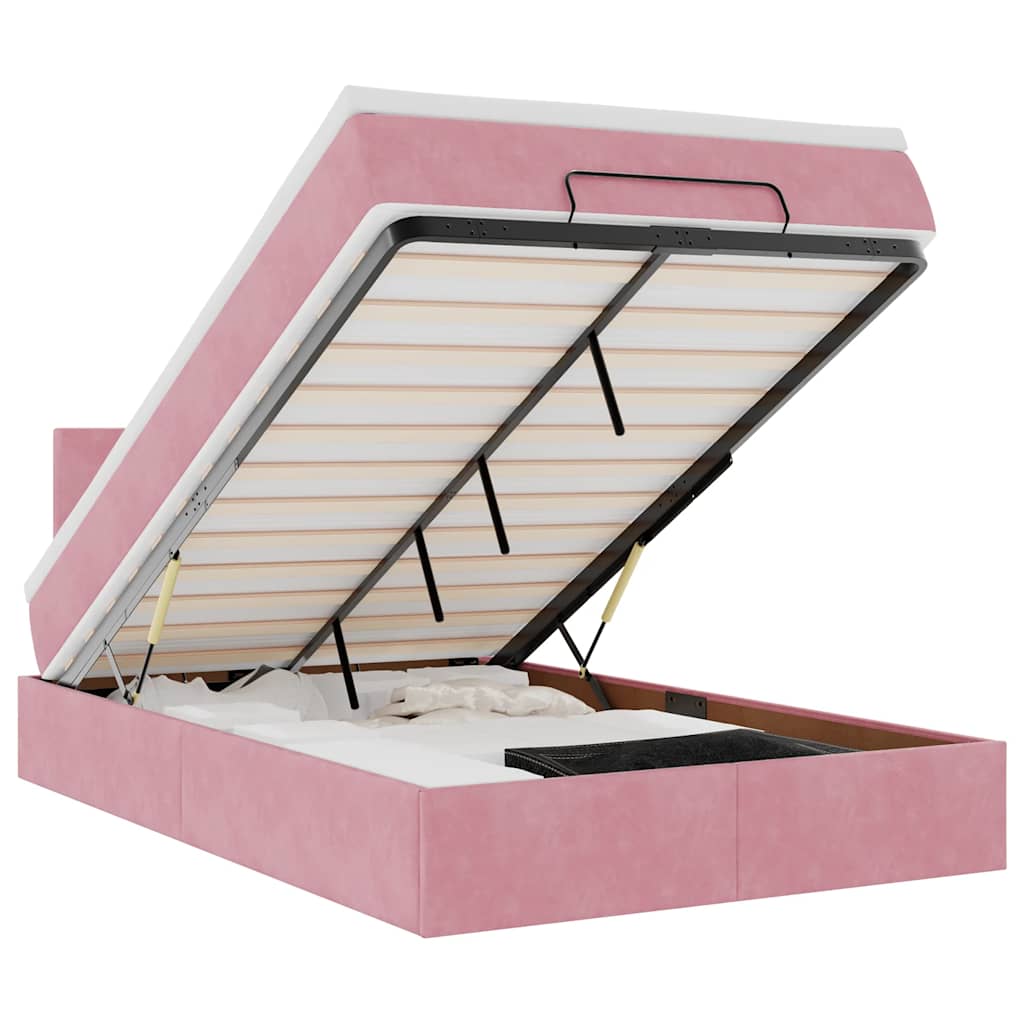 Οθωμανικό κρεβάτι με στρώμα & LEDs Ροζ 120x200cm Velvet - Pakobazaar