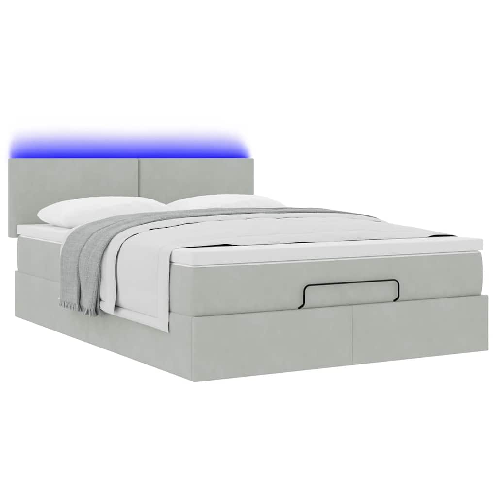 Οθωμανικό κρεβάτι με στρώμα&LEDs Ανοιχτό γκρι 140x190cm Βελούδο - Pakobazaar