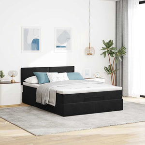 Οθωμανικό κρεβάτι με στρώμα & LEDs Μαύρο 140x190cm Velvet - Pakobazaar