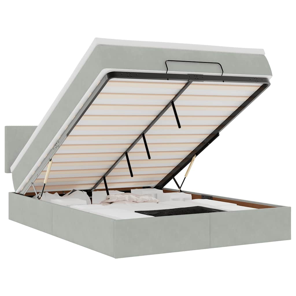 Οθωμανικό κρεβάτι με στρώμα & LEDs Ανοιχτό γκρι Βελούδο - Pakobazaar