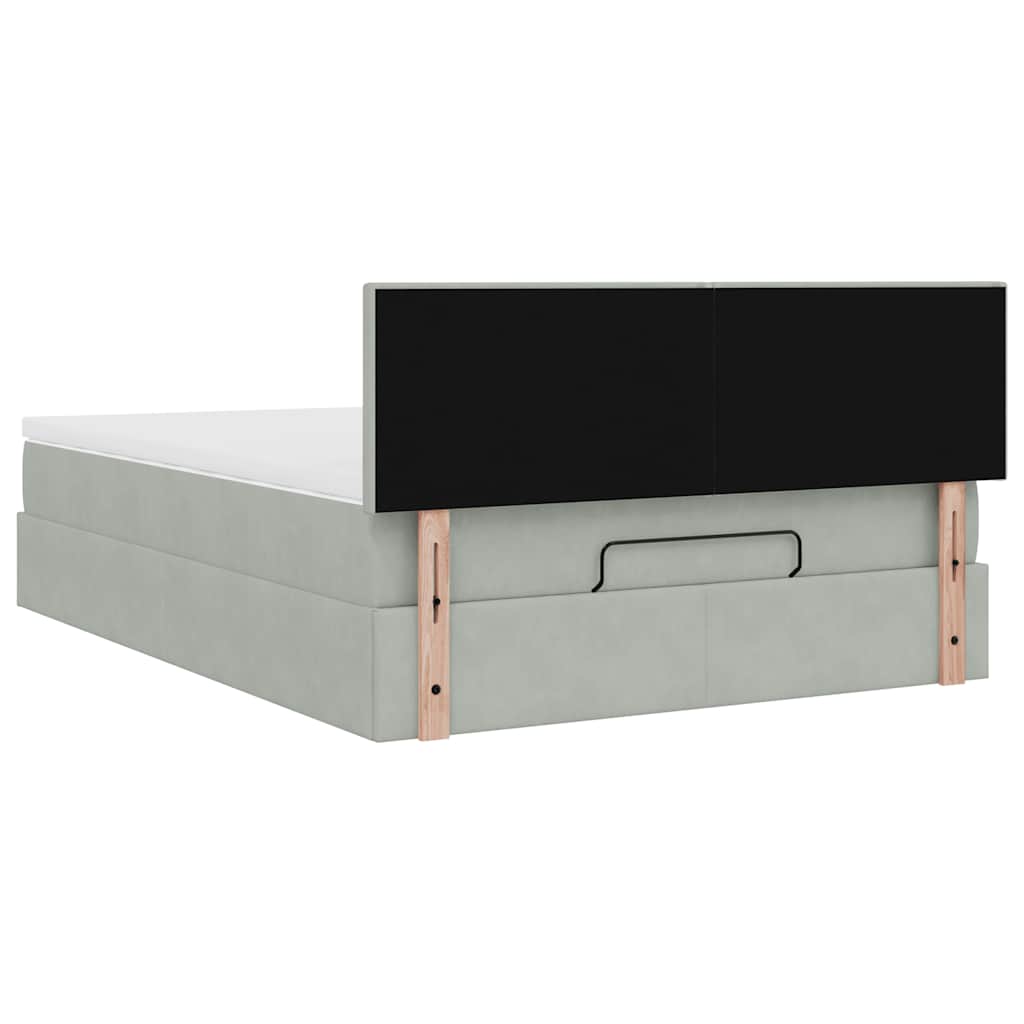 Οθωμανικό κρεβάτι με στρώμα & LEDs Ανοιχτό γκρι Βελούδο - Pakobazaar