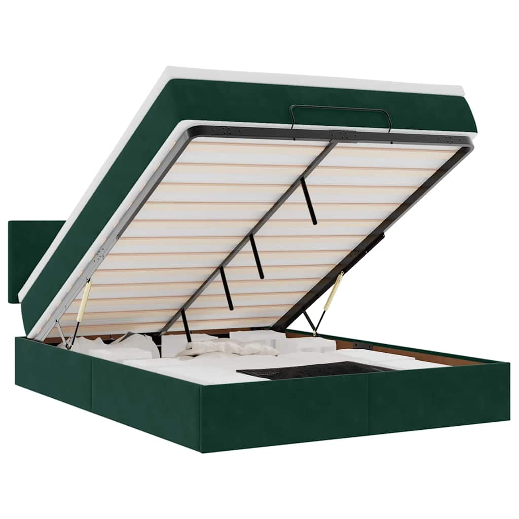 Οθωμανικό κρεβάτι με στρώμα & LEDs Σκούρο πράσινο Βελούδο - Pakobazaar