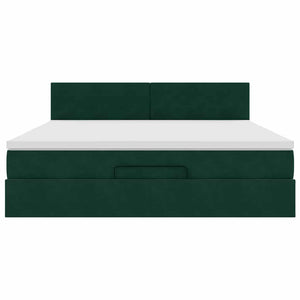 Οθωμανικό κρεβάτι με στρώμα & LEDs Dark Green 160x200cm Velvet - Pakobazaar