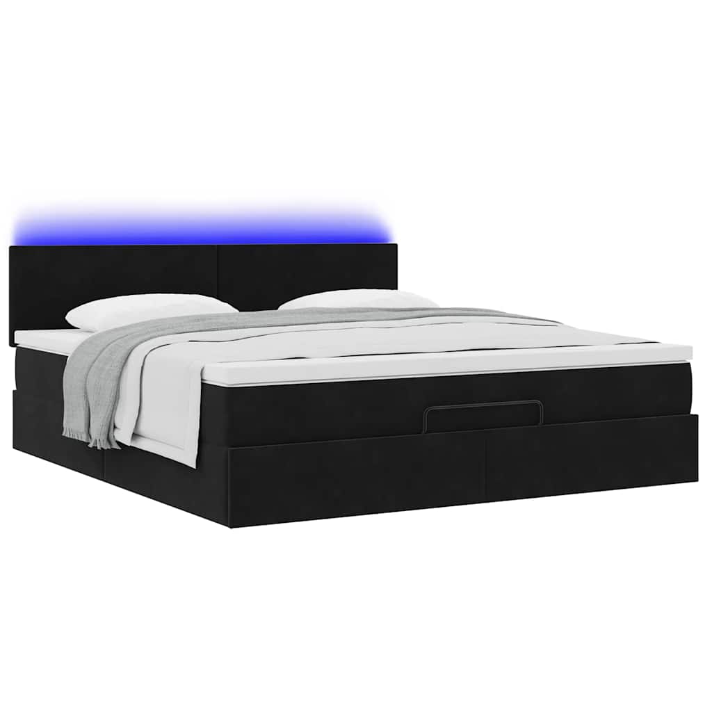 Οθωμανικό κρεβάτι με στρώμα & LEDs Μαύρο 180x200cm Velvet
