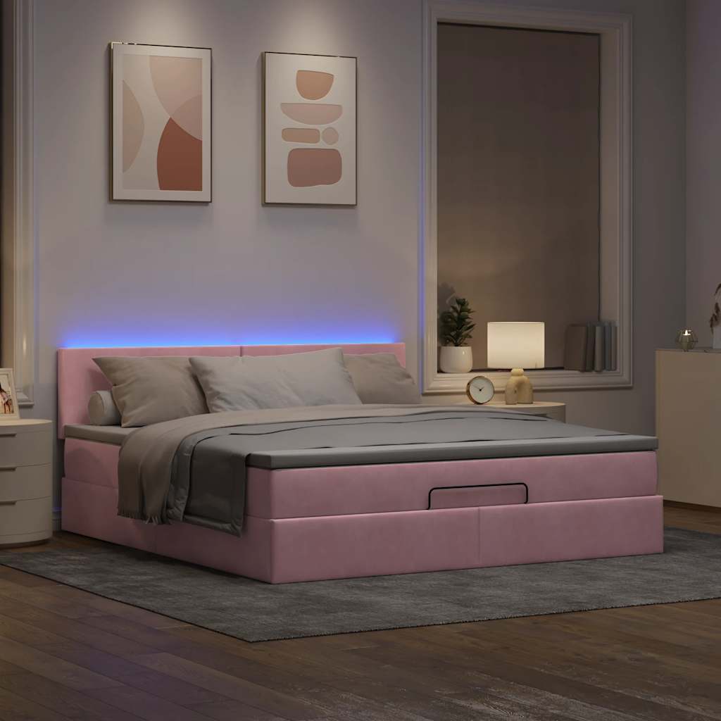 Οθωμανικό κρεβάτι με στρώμα & LEDs Ροζ 180x200cm Velvet - Pakobazaar