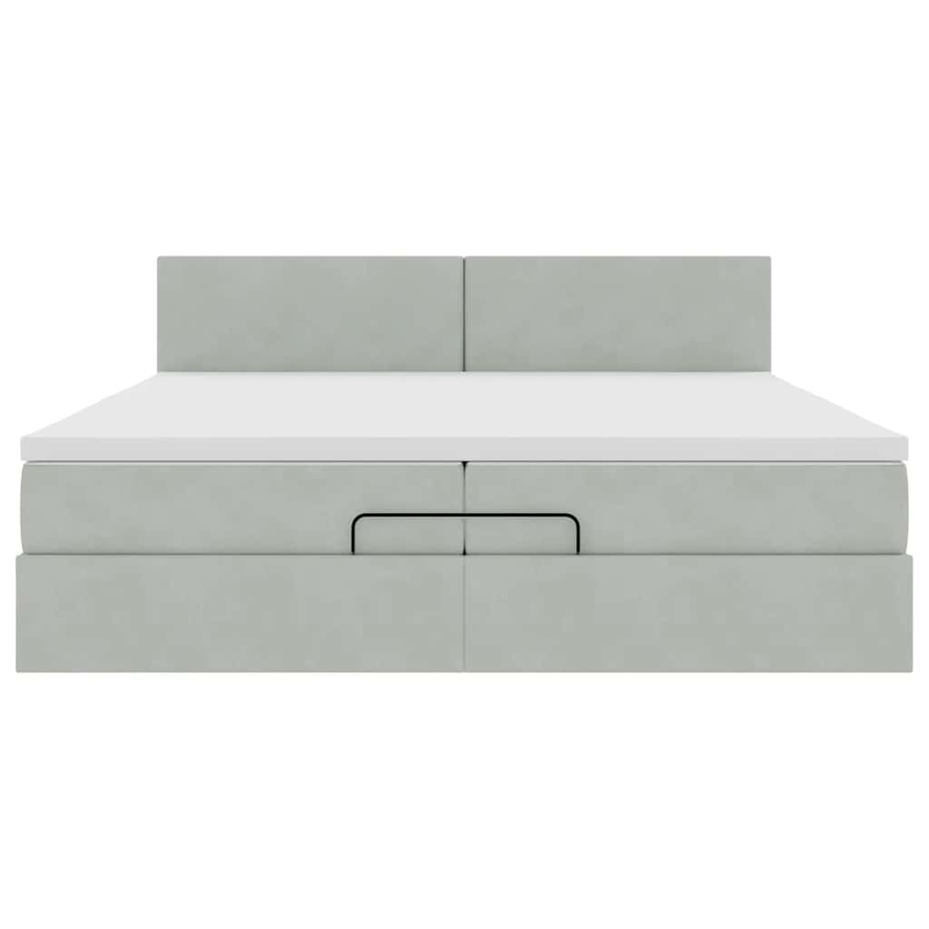 Οθωμανικό κρεβάτι με στρώματα & LEDs Ανοιχτό γκρι Βελούδο - Pakobazaar