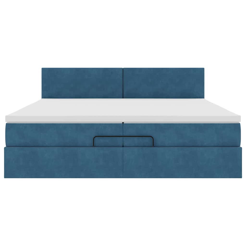 Οθωμανικό κρεβάτι με στρώματα & LEDs Σκούρο μπλε Βελούδο - Pakobazaar