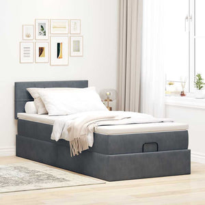 Οθωμανικό κρεβάτι με στρώμα & LEDs Dark Grey 80x200cm Velvet
