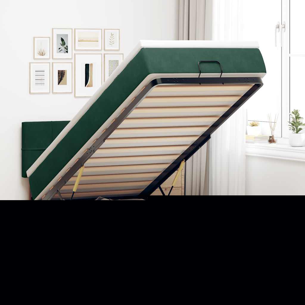 Οθωμανικό κρεβάτι με στρώμα & LEDs Dark Green 80x200cm Velvet - Pakobazaar