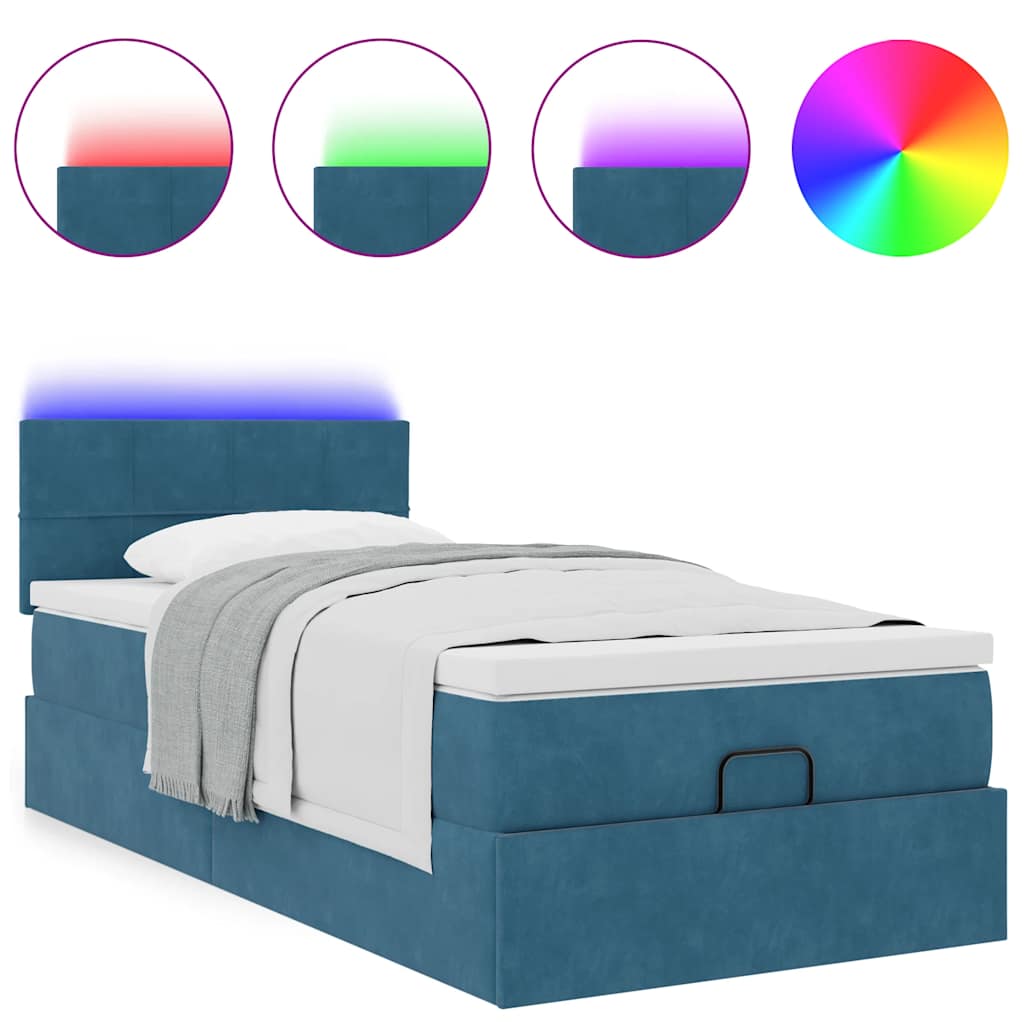Οθωμανικό κρεβάτι με στρώμα & LEDs Σκούρο μπλε 80x200cm Βελούδο - Pakobazaar