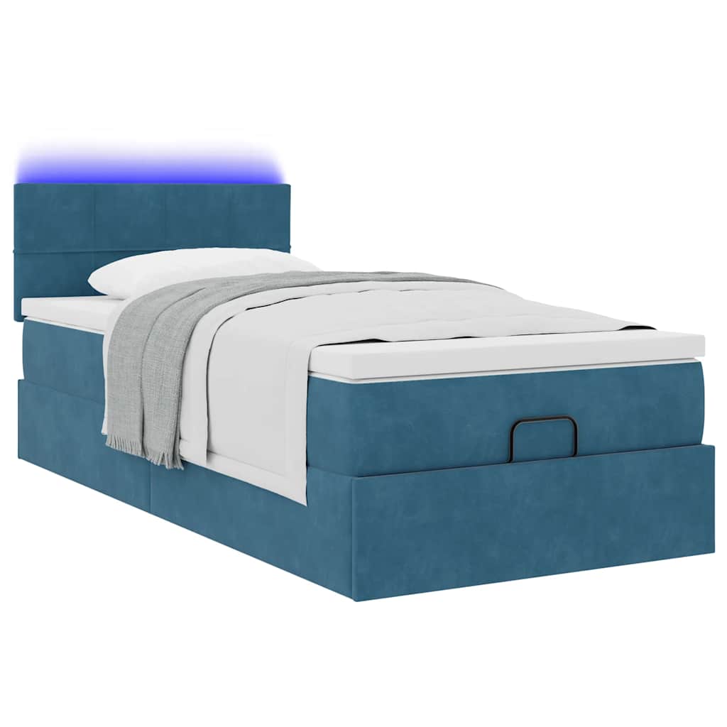 Οθωμανικό κρεβάτι με στρώμα & LEDs Σκούρο μπλε 80x200cm Βελούδο - Pakobazaar