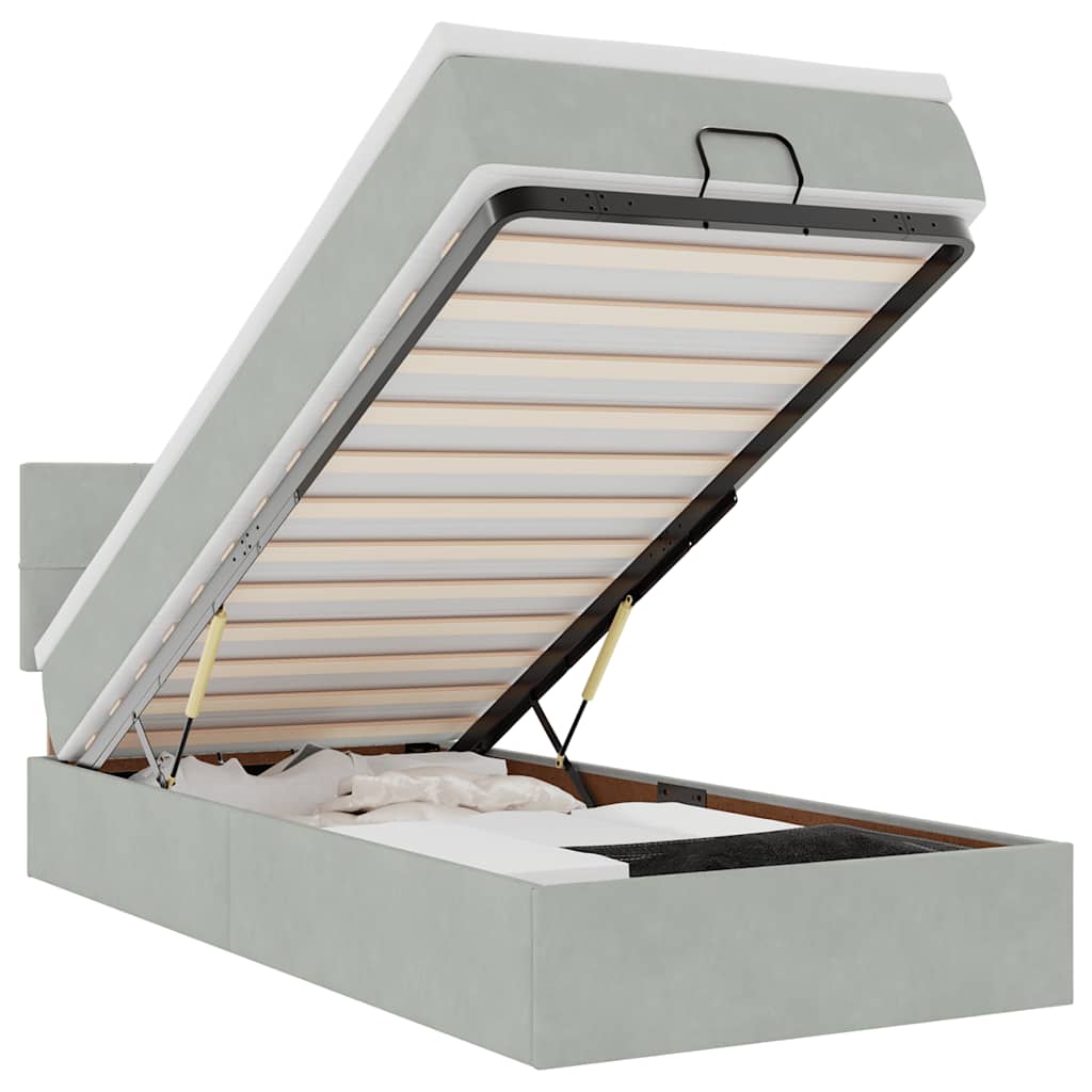 Οθωμανικό κρεβάτι με στρώμα&LEDs Ανοιχτό γκρι 90x190cm Βελούδο - Pakobazaar