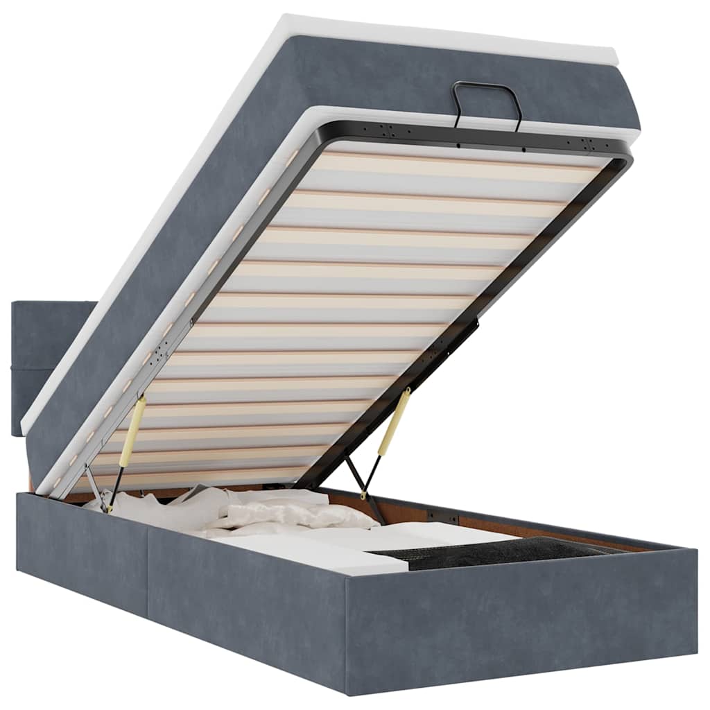 Οθωμανικό κρεβάτι με στρώμα & LEDs Σκούρο γκρι 90x190cm Velvet - Pakobazaar