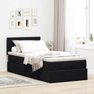 Οθωμανικό κρεβάτι με στρώμα & LEDs Μαύρο 90x190cm Velvet - Pakobazaar